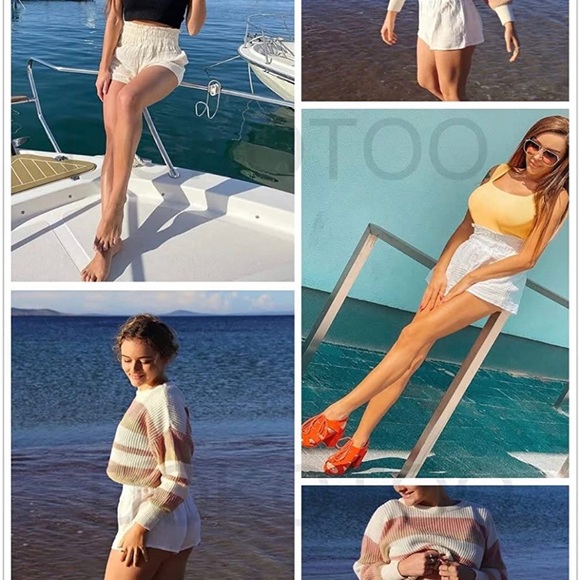 Dokotoo Casual Summer Smocked Elastic Waist Comfy Button Detail Beach Shorts - Picture 7 of 12